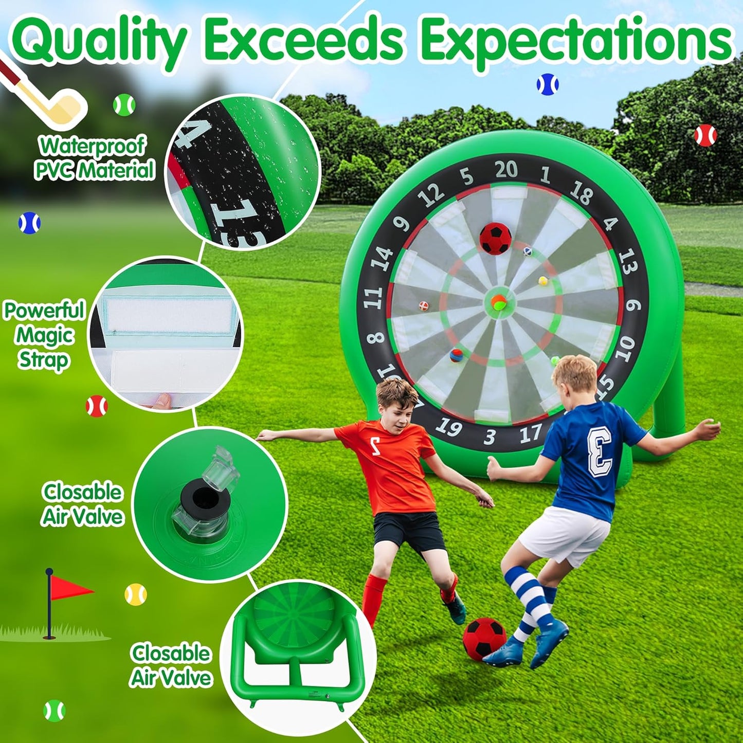 6FT Inflatable Dartboard, Giant Kick Darts Soccer Darts Golf & Throw Dart with Air Pump, Giant Outdoor Games, Blow up Soccer Dart for Yard Party Large Dartboard for Kids & Adults 20+Games