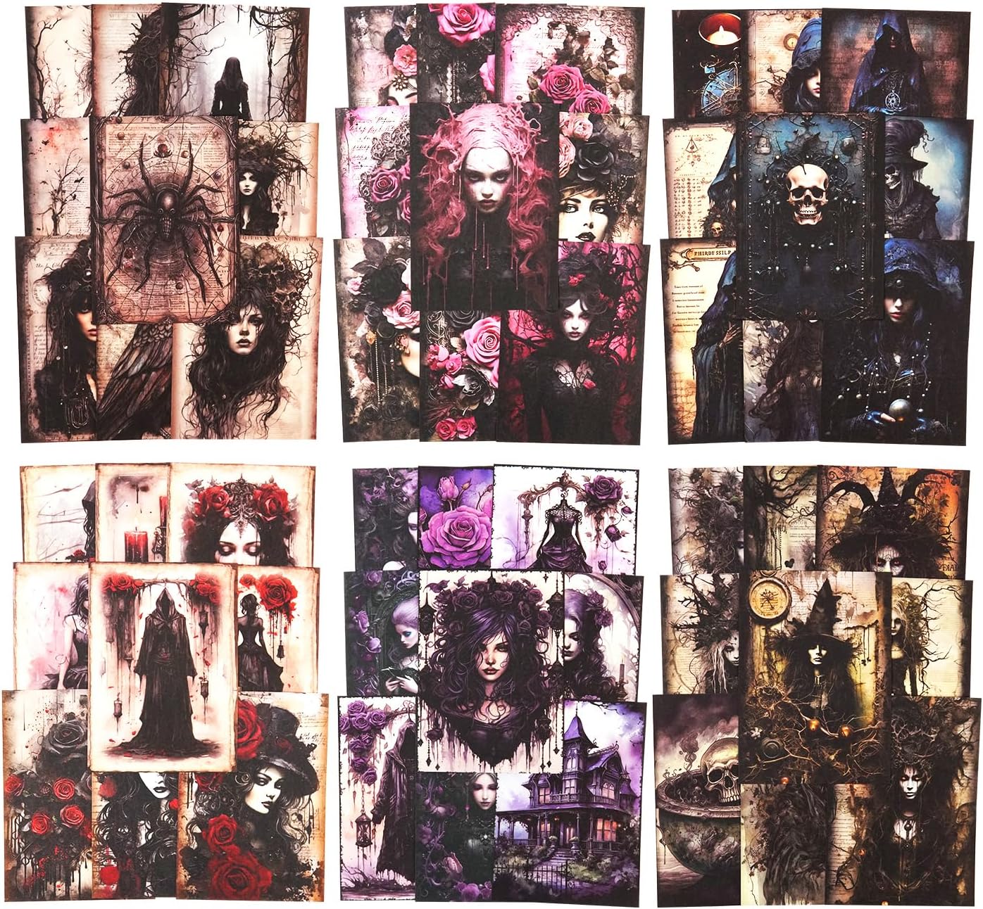 Gothic Scrapbook Paper Set, 180 PCS Dark Ephemera Pack for Junk Journaling, Scrapbooking, Crafting, DIY Projects, Diaries, and Art Supplies