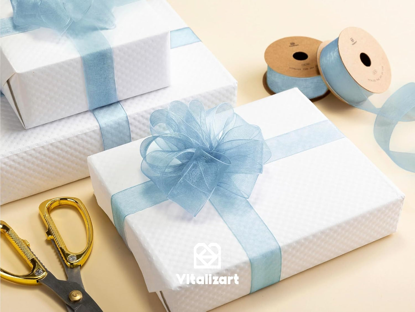 Vitalizart Dusty Blue Ribbon Organza Sheer Ribbon 1 inch x 30Yd Handmade Fabric Ribbons for Gift Wrapping Christmas Tree Crafts Bows Wedding Invitations Wreaths Wrap