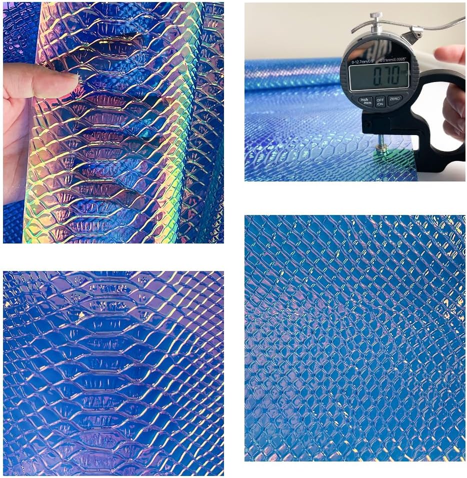 ONEART | Iridescent Transparent Embossed Vinyl Holographic Blue Clear PVC Vinyl Craft Film 16"×54" for Sewing DIY Projects (Snakeskin-Dark Blue)