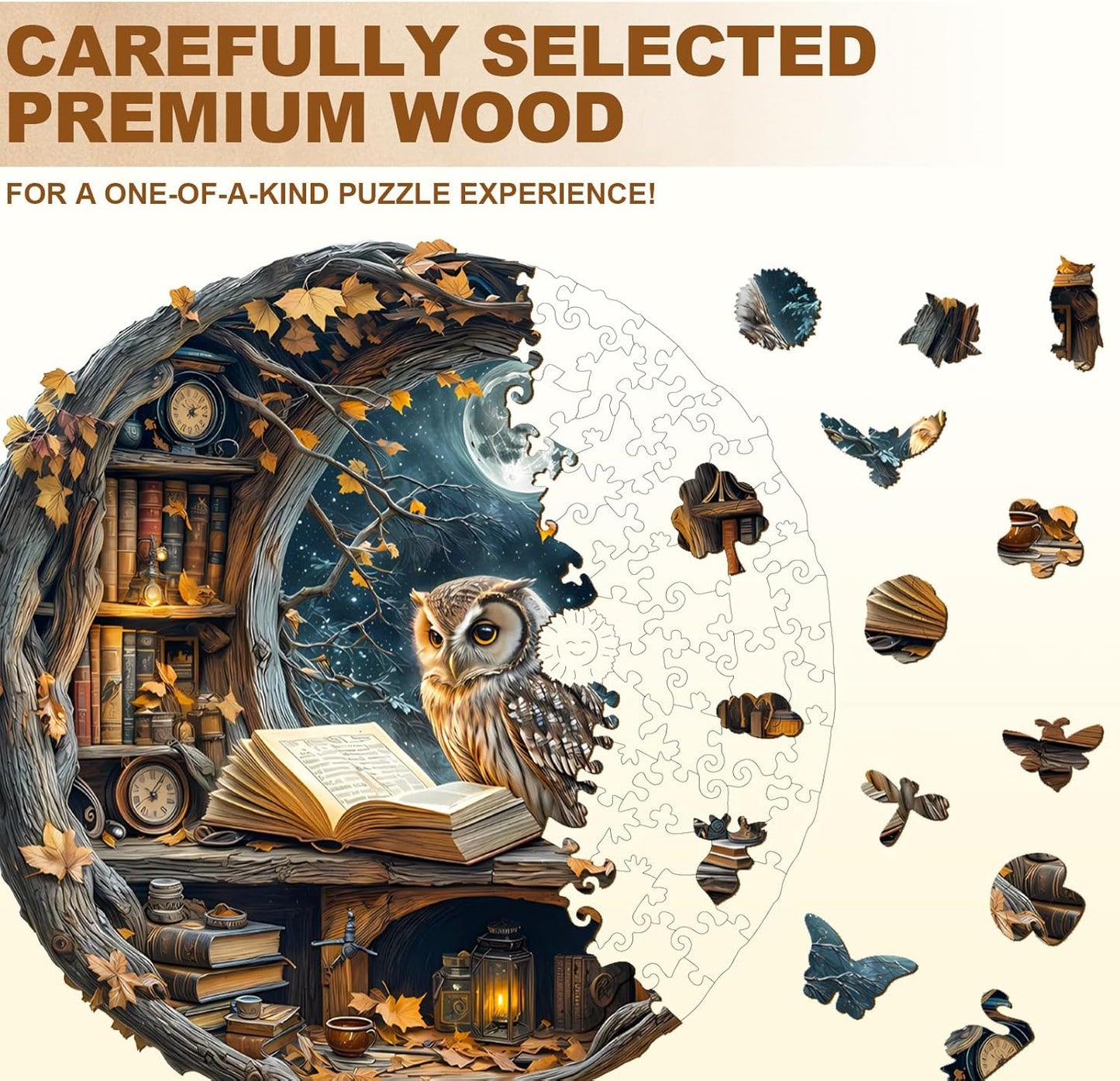 Wooden Puzzles for Adults, Moonlit Owl Puzzles, Wood Adult Puzzle, Birthday Gifts for Puzzle Lover (L-13.4 * 13.4 in 270pcs)