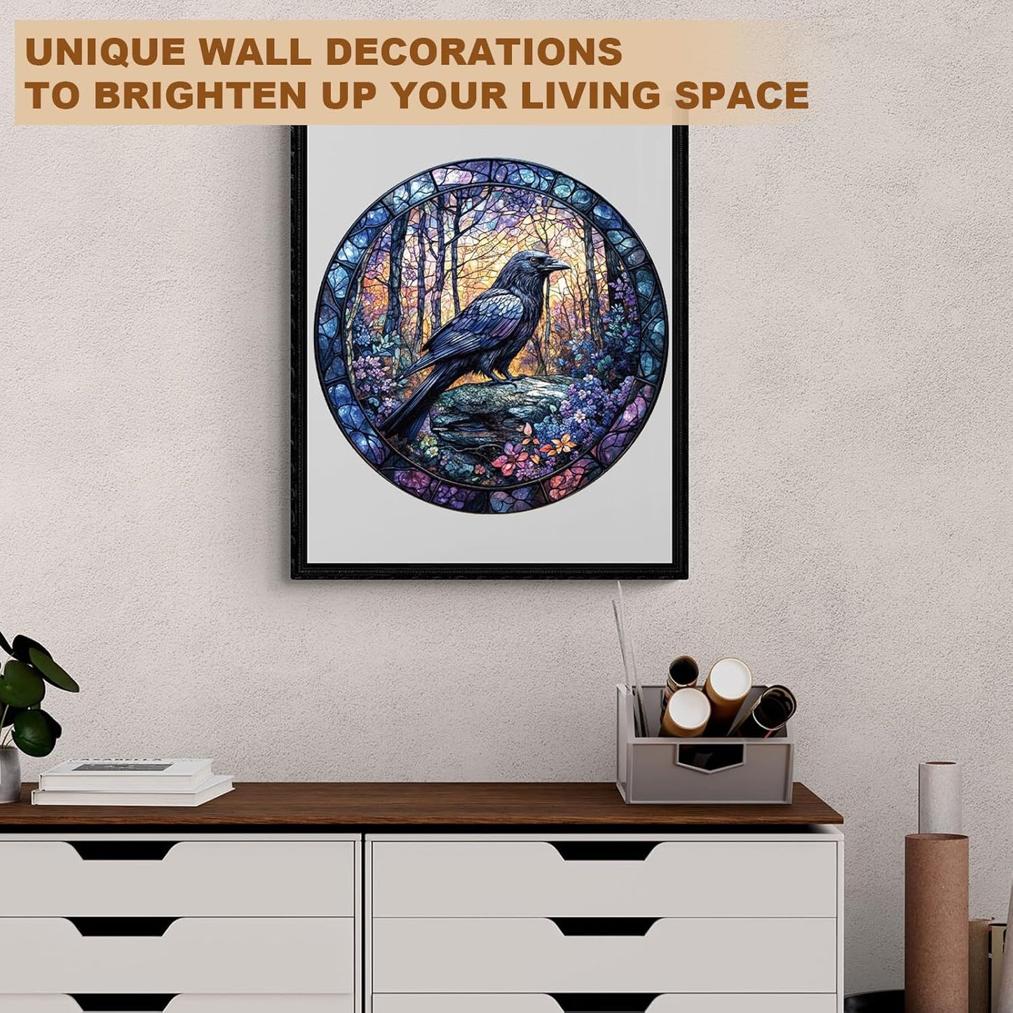 Wooden Puzzles for Adults, Wooden Jigsaw Puzzles, Exquisite Raven Puzzle, Gifts for Family or Friends for Any Holiday.（13.4 * 13.4 in 300pcs）