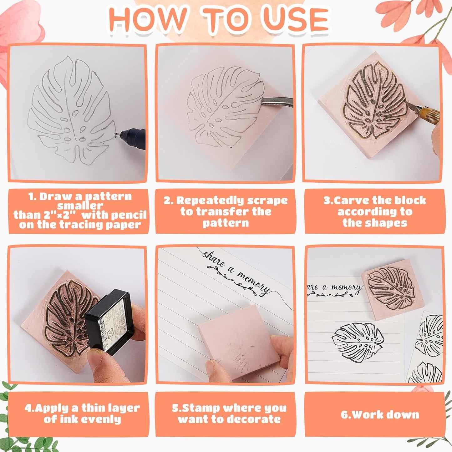 Frienda 12 Pcs 2" X 2" Rubber Carving Blocks Linoleum Blocks for Printmaking, Stamp Making, DIY Crafting, Scrapbook, Painting, Soft and Easy to Carve (Pink)