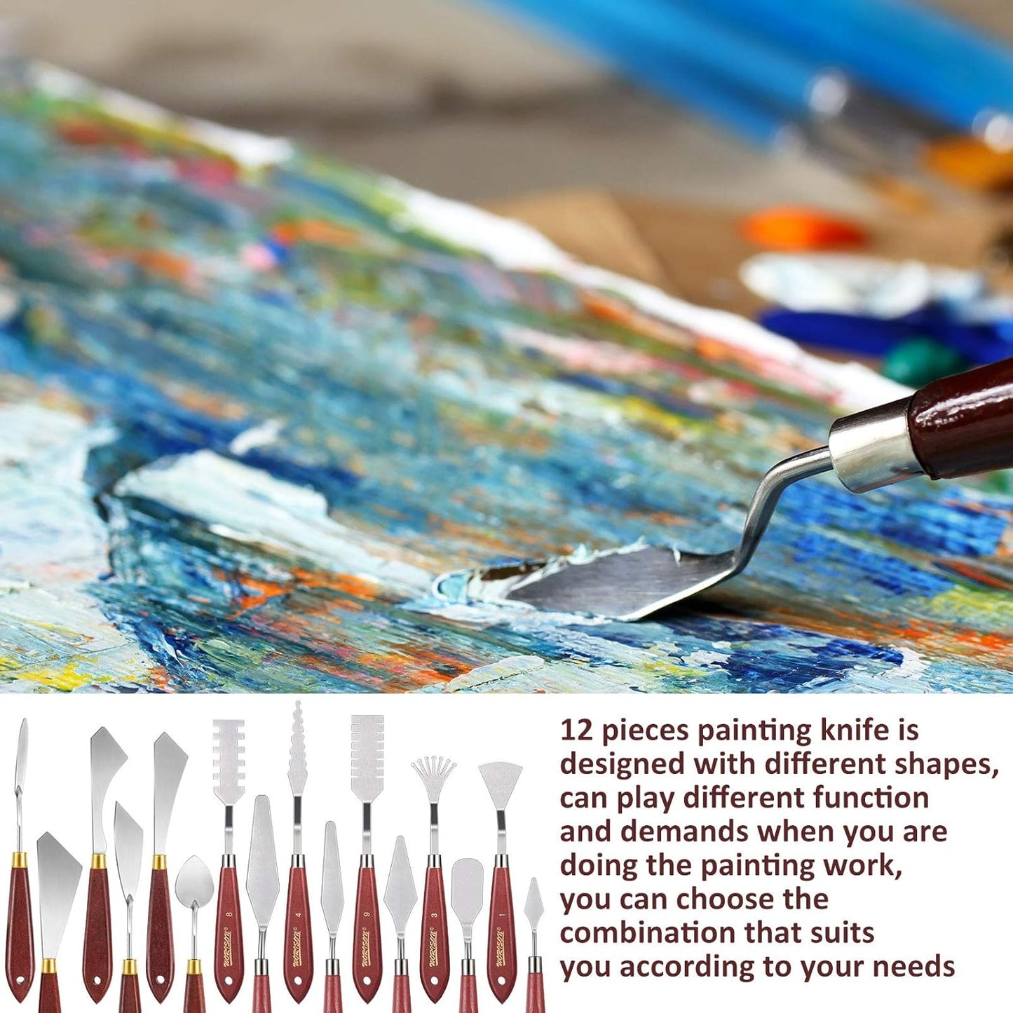 Honoson 16 Pieces Painting Knife Set Stainless Steel Palette Knife Set Draw Mixing Scraper Pallet Spatula with Wooden Handle for Oil Painting Accessories Acrylic Color Mixing Supplies (Red)