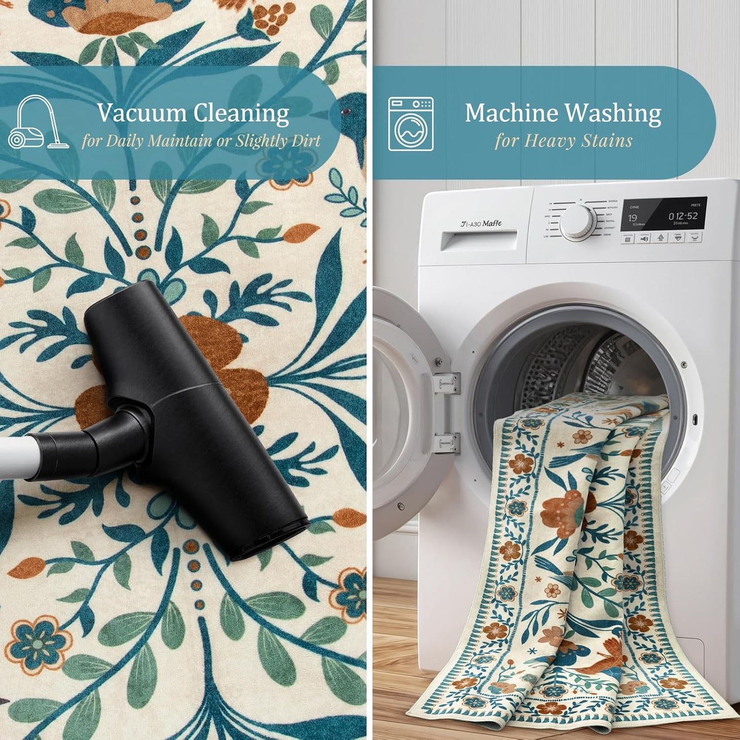 Morebes Floral Washable 5x7 Nursery Rug, Boho Insect Living Room Rug Non Slip, Vintage Jungle Bird Rug for Bedroom, Indoor Plant Floor Carpet for Playroom Foyer, Beige/Multi