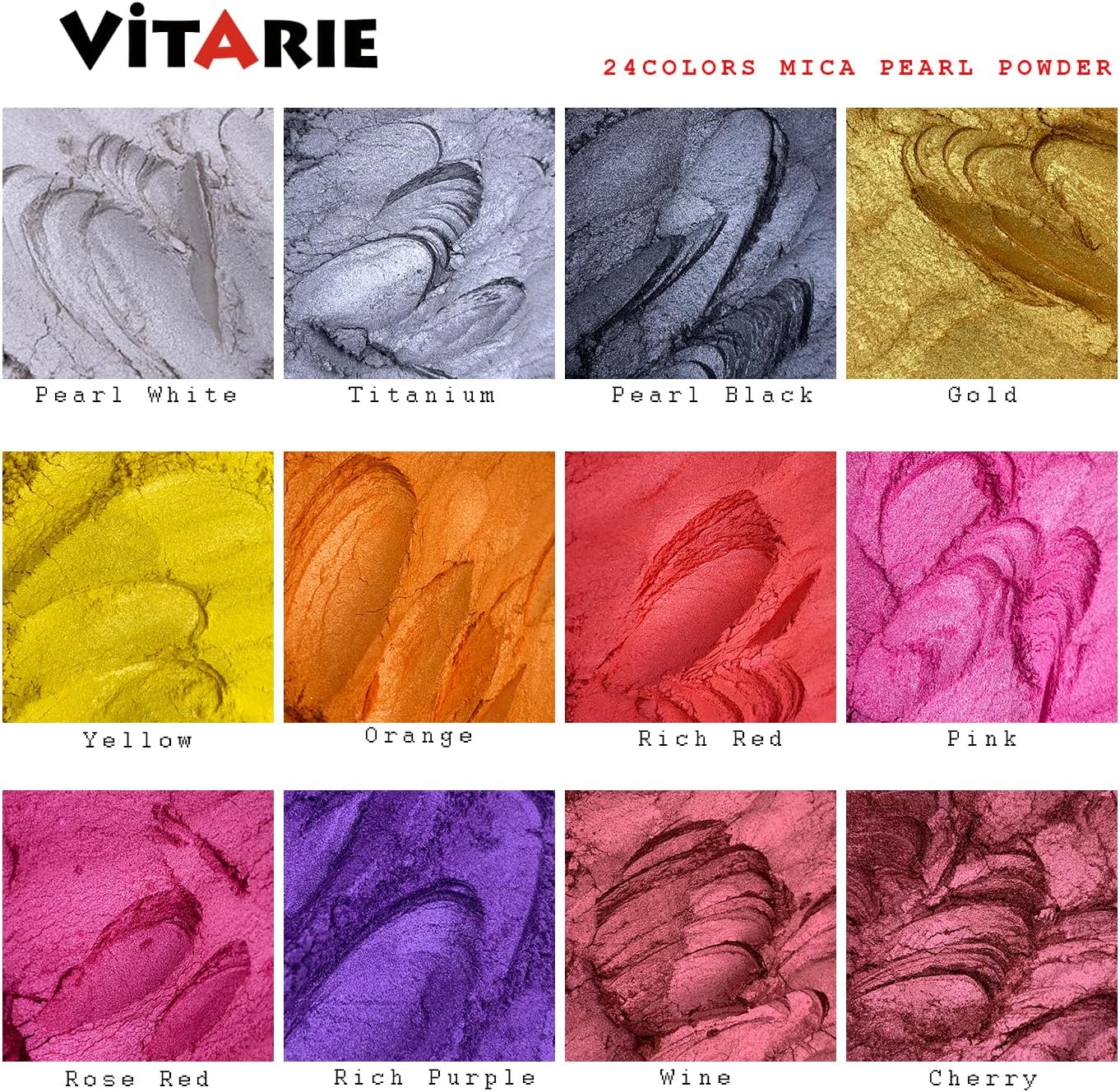 Mica Powder for Lip Gloss, Nails, Epoxy Resin, Soap Making, Bath Bombs, Art Crafts, 24 Colors, 10ml (0.11oz) Each, Neat Jar Set