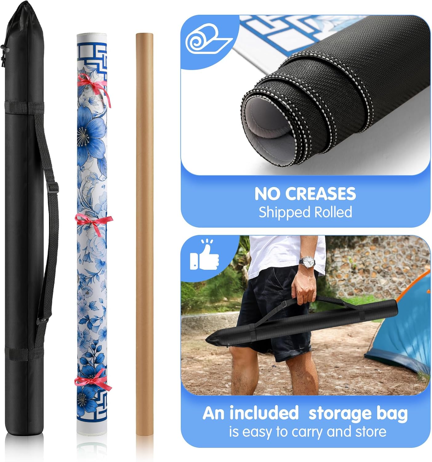 Mahjong Mat for Table 33x33 Inch, No-Crease, Anti-Slip, Noise-Reducing American Mahjong Mat, Mahjong Table Mat with Carry Bag,Neoprene Mahjong Mat for Poker, Card, Board(Blue)