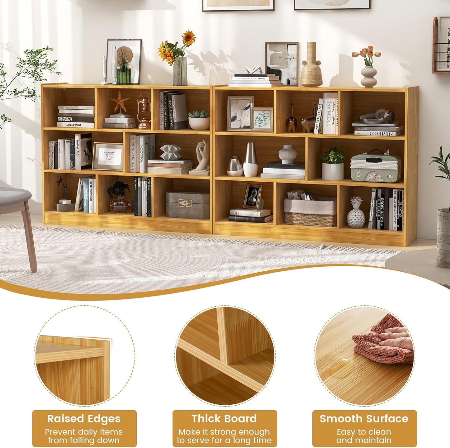 Giantex 8 Cube Bookcase, Freestanding 3-Tier Open Bookshelf, Modern Storage Display Cabinet, Wood Cube Storage Organizer for Living Room, Kid’s Room, Burlywood