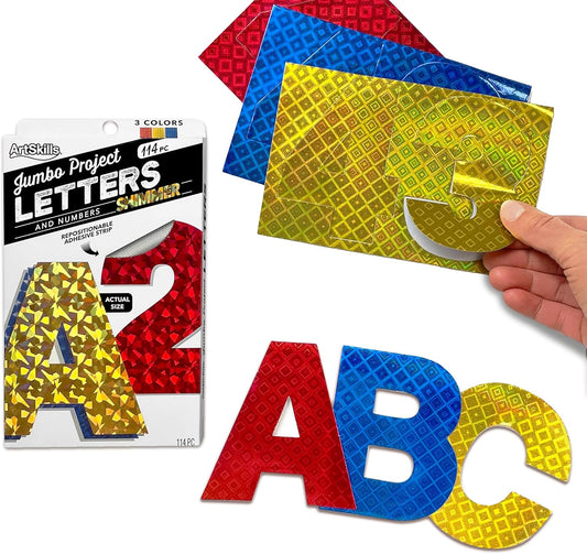 ArtSkills Poster Letters 4” Paper Letters for Poster Board Projects, Classroom Bulletin Boards, Sign Making Supplies, Holographic, 190 Pieces