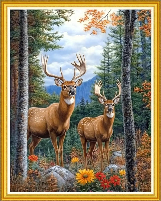Hopeart Stamped Cross Stitch Kits for Beginner Embroidery Kits for Beginners Adults DIY 11CT Cross Stitch Patterns Needlepoint Kits Crossstitching Kits-Couple Deer 16x20 inch
