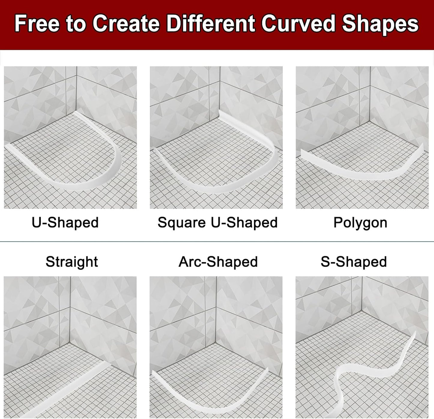 uxcell 236 Inch Flexible Quarter Round Molding Silicone Peel and Stick Trim Self Adhesive Shower Water Barrier for Corner Decor Bathroom Kitchen, Gray