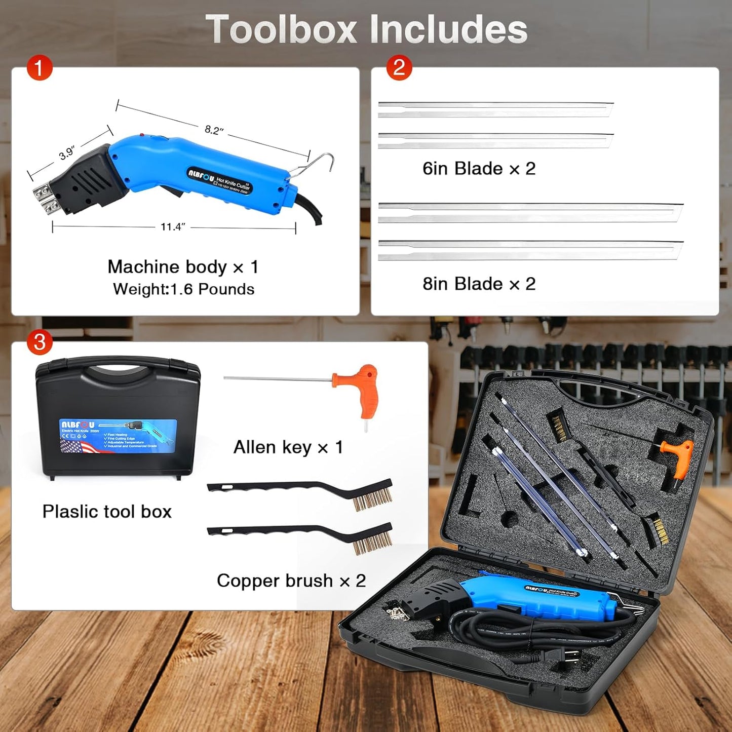 Hot Knife Foam Cutter Air Cooled 200W (4 Blades) Electric Hot Knife Styrofoam Cutter Foam Cutting Tool for EPP, EPS, XPS, EVA, EPE, PU, KT Board, Sponge