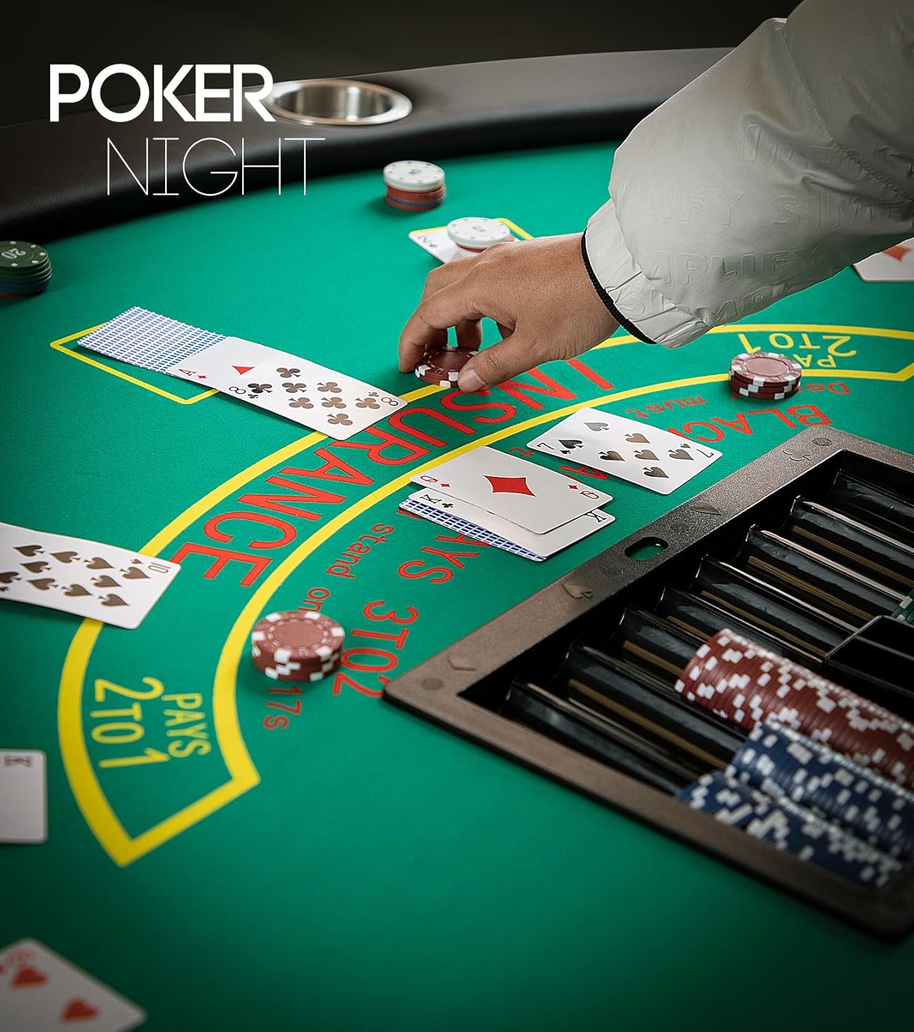 Foldable 7 Players Poker Table for Blackjack, Texas Hold'em Table with Stainless Steel Cup Holder, Casino Leisure Table for Card Games, Dominoes, Board Games,Green Speed Felt