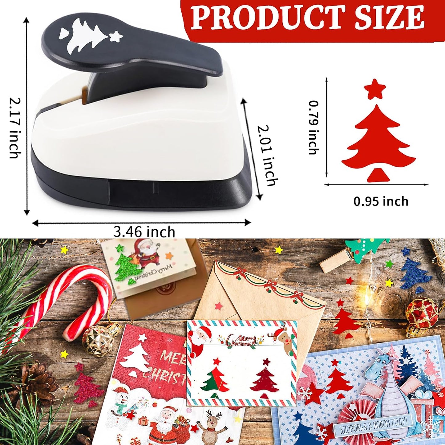 Christmas Punch, 1 inch Paper Punch for Christmas, Shape Hole Punches, Christmas Tree Punches for Paper Crafting, Pine Tree Puncher Lever Action Crafts Punch, Xmas Hole Punch for Scrapbooking DIY Arts
