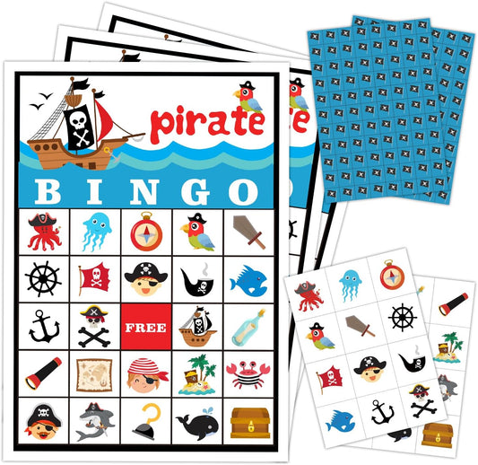 Pirate Ship Adventures Bingo Game Cards(24 Players), Pirate Party Bingo Card for Family Friend Adult, Large Group Skull Party Activity Favor Decoration Supplies -007