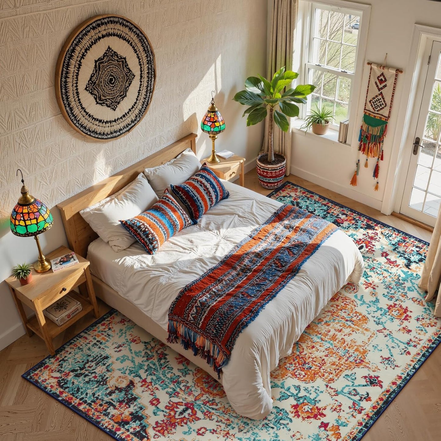 Lahome Area Rugs 9x12 Living Room Rug,Large Boho 9 x 12 Area Rugs for Living Room Washable Bedroom Rug,Boho Vintage Soft Non-Slip Printed Indoor Carpet for Dining Room Home Office(9x12ft,Orange)