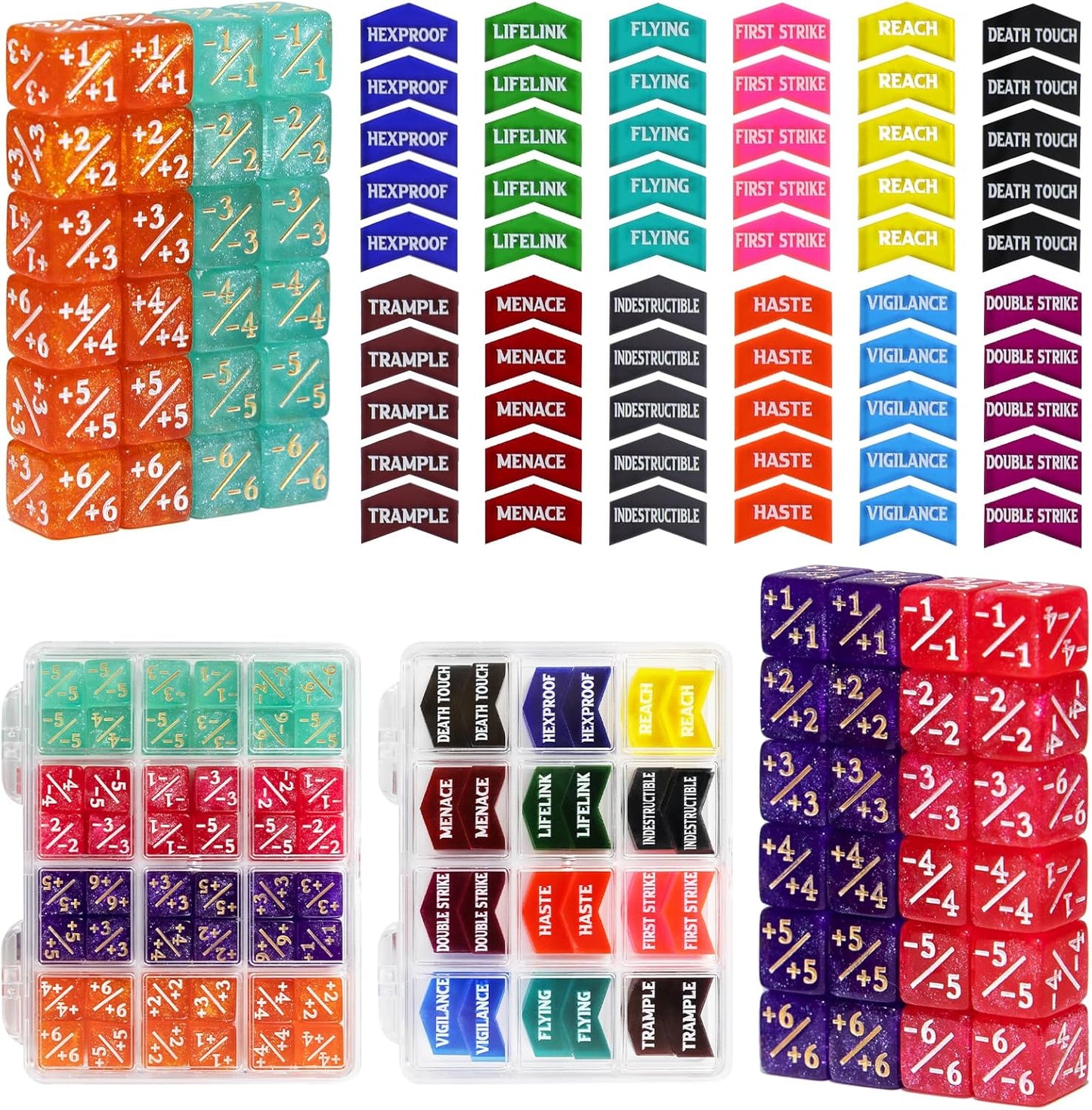 108PCS MTG Keyword Counters Tokens & 12mm MTG Life Counter Dice Set for Magic Card with Box, Compatible with Magic CCG Card Gaming Accessories