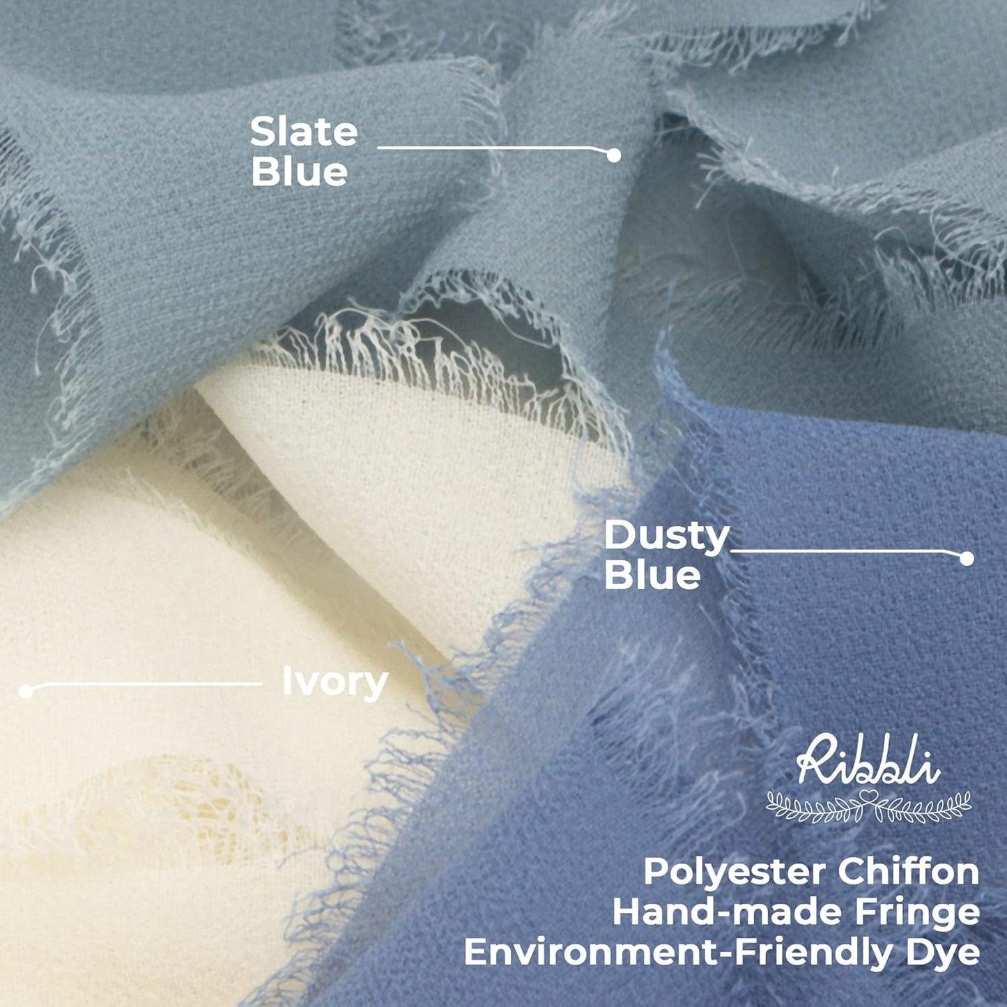 Ribbli Slate Blue Chiffon Ribbon 1-1/2 inch x 20 Yard Handmade Fringe Chiffon Silk Ribbon for Wedding Invitations, Bridal Bouquets Wrapping, Flower Arrangement Decoration