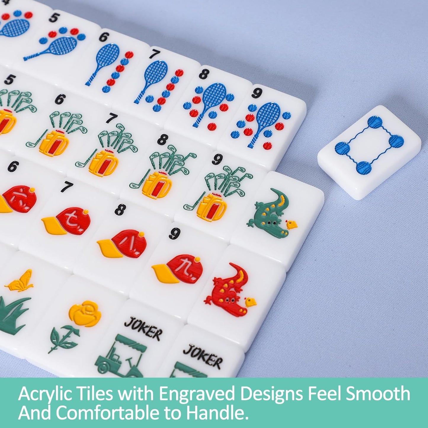 American Mahjong Tile Set with Clear Acrylic Box and Accessories, 160 Acrylic Engraved Mahjong Tiles, Mahjong Game Set