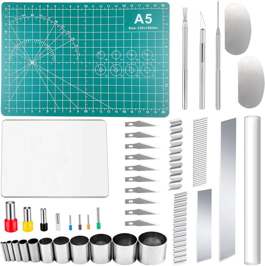 Yayatty Polymer Clay Tools, Acrylic Clay Roller, Acrylic Sheet, Rotary Cutting Mat, Round Polymer Clay Cutters with Clay Slicer Blade for Pottery and Sculpture (43 PCS)