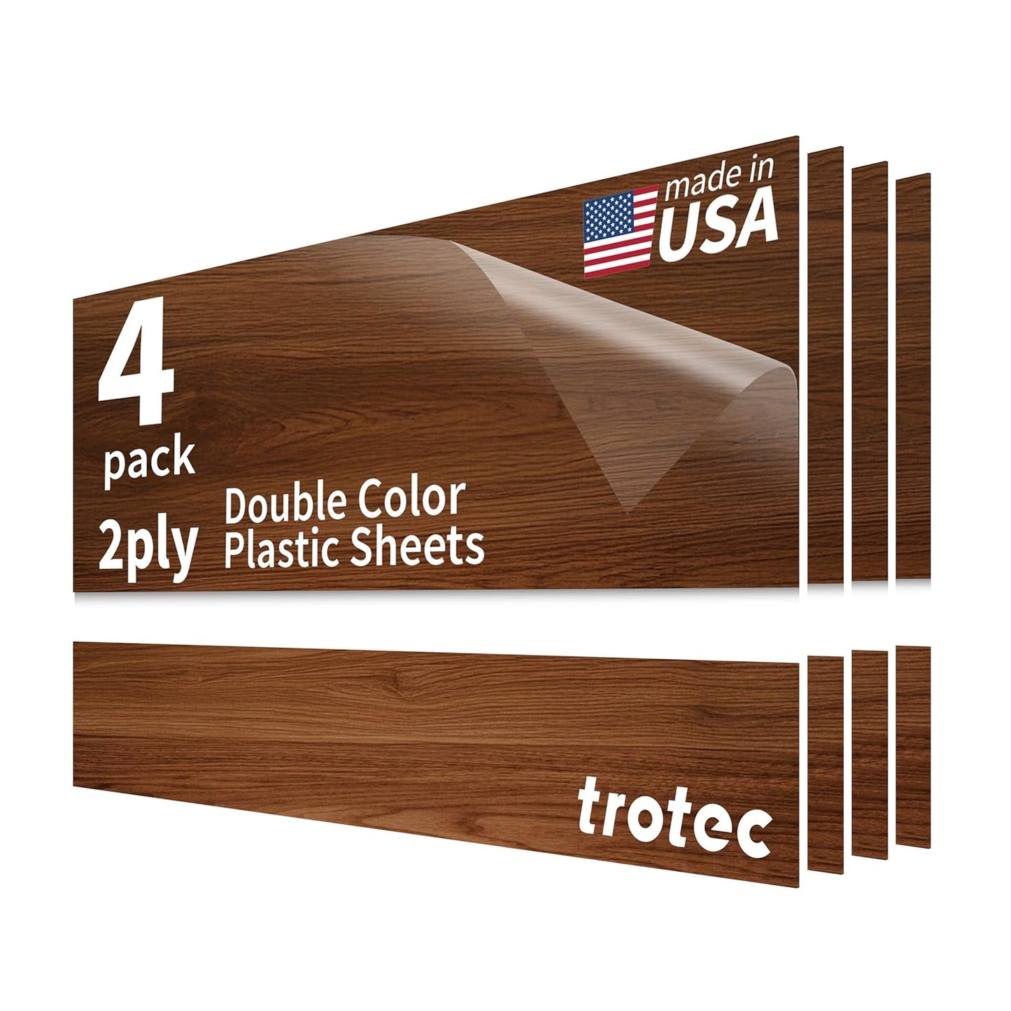Trotec TroLase | 12"x24"x1/16", 4 Pcs | Pearwood/White | 2 Ply | Modified Acrylic | Laser Engraving Double Color Plastic Sheet | Engraving Blanks for Laser, Saw, Guillotine | Made in USA