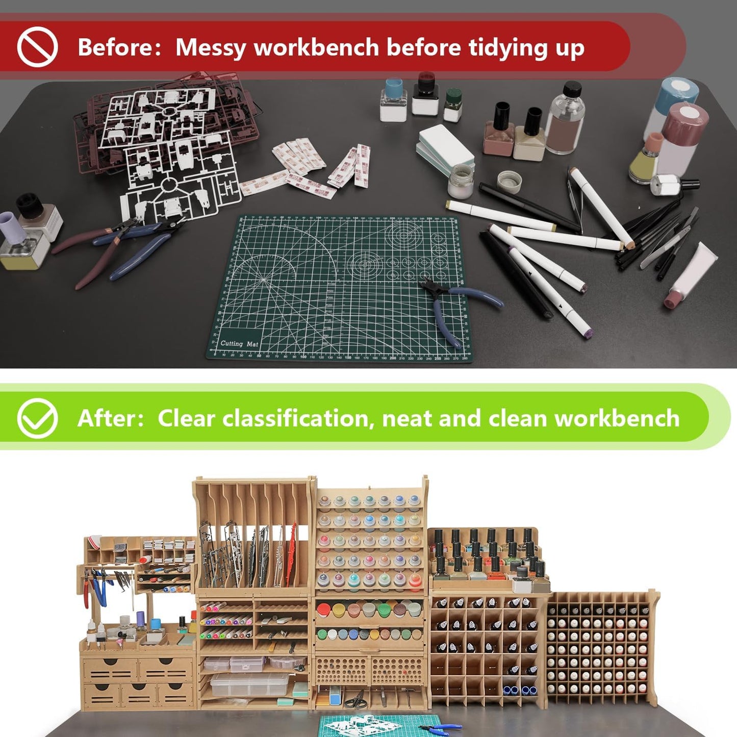 Paint Rack Organizer for 30 Bottles, Craft Supplies Storage, MDF Material, Tools Storage Suitable for Tamiya Paints, Miniature Model Paint Set GK9