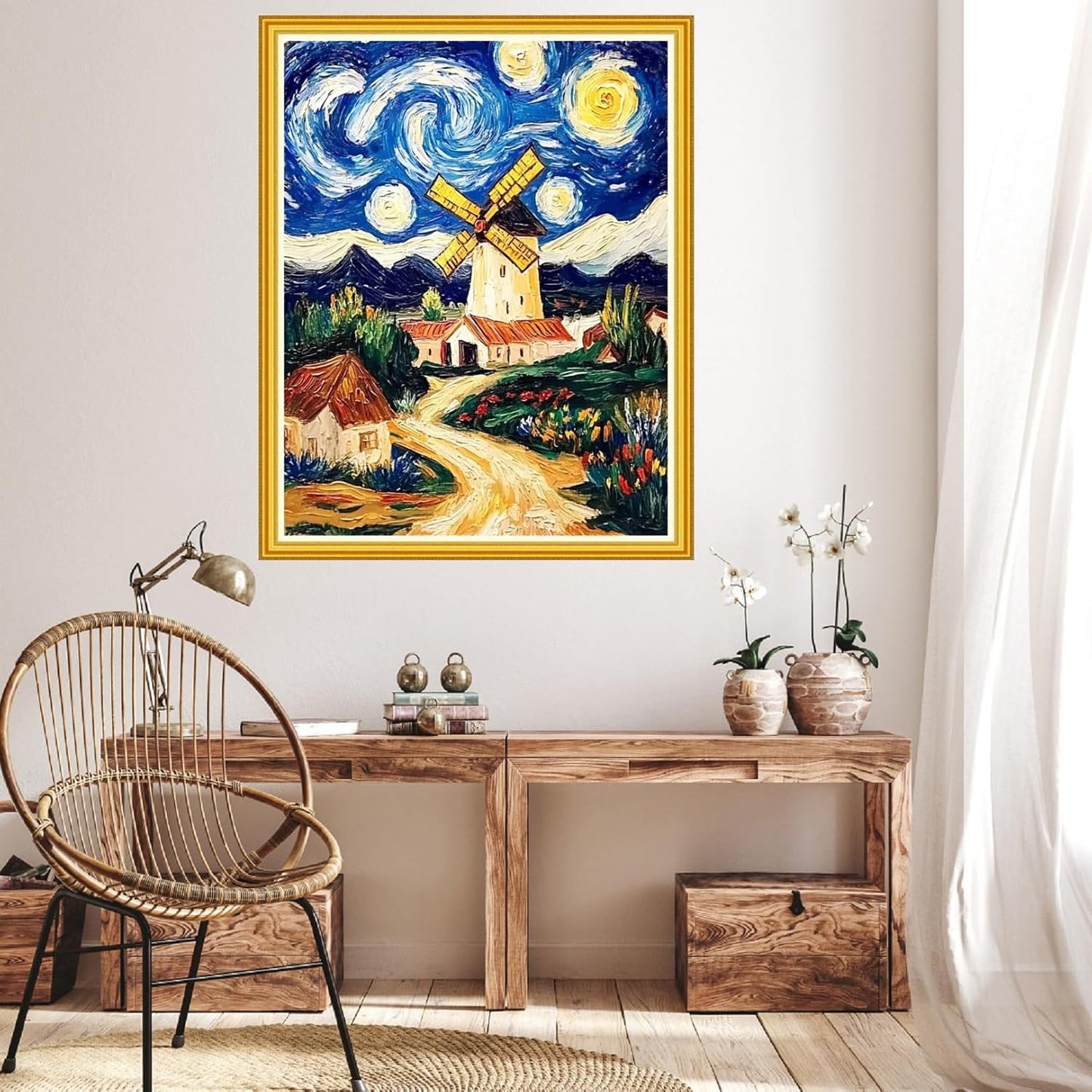 Hopeart Stamped Cross Stitch Kits for Beginner Embroidery Kits for Beginners Adults DIY 11CT Cross Stitch Patterns Needlepoint Kits Crossstitching Kits-Van Gogh's Starry Moon Garden 16x20 inch