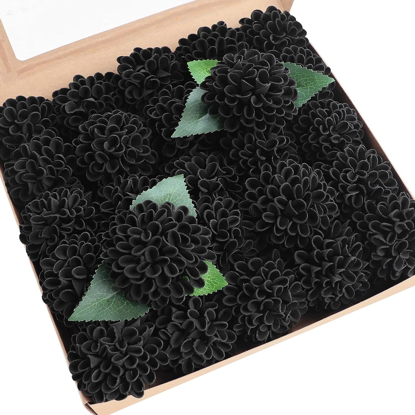 Floroom Artificial Dahlia Flowers 25pcs Real Looking Black Foam Fake Roses with Stems for DIY Wedding Bouquets Bridal Shower Centerpieces Floral Arrangements Party Tables Home Decoration
