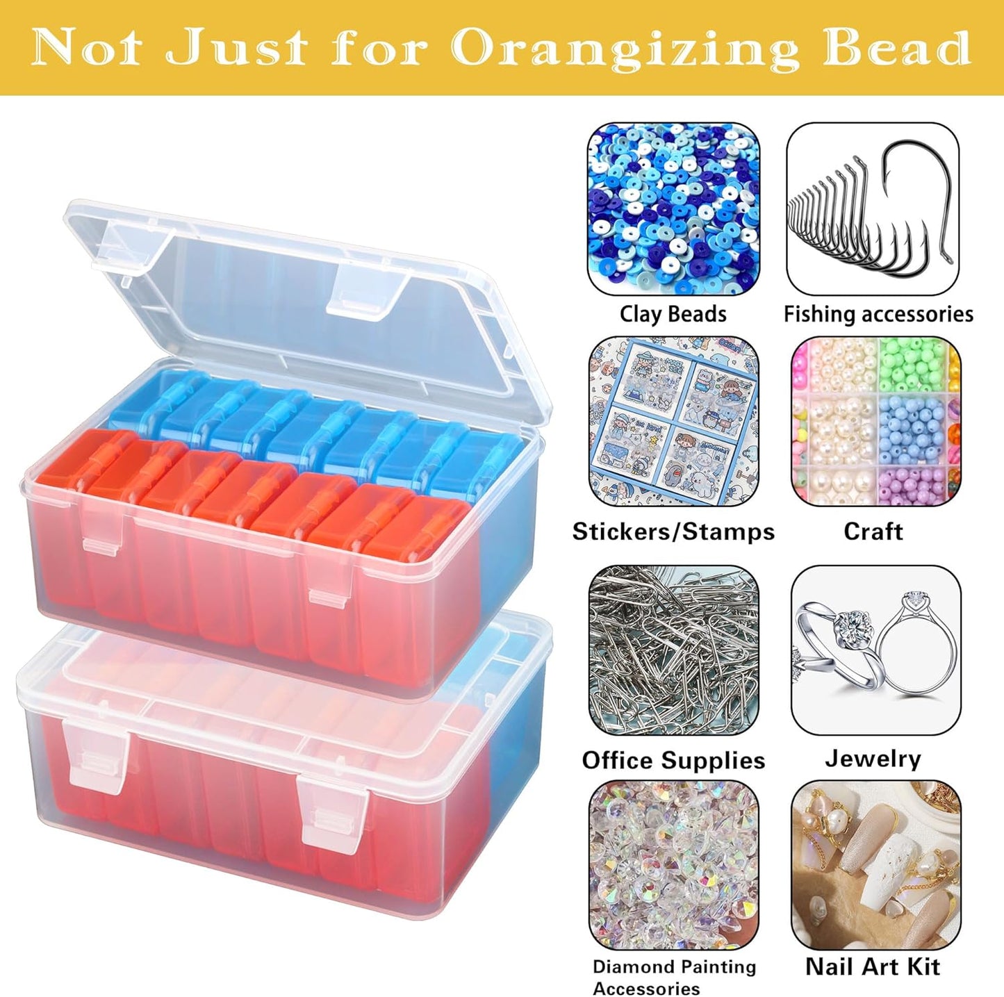 Mathtoxyz Small Bead Organizers(Red, Blue), 45 Pieces Plastic Storage Cases Mini Clear Bead Storage Containers Transparent Boxes with Hinged Lid and Rectangle Clear Craft Supply Case