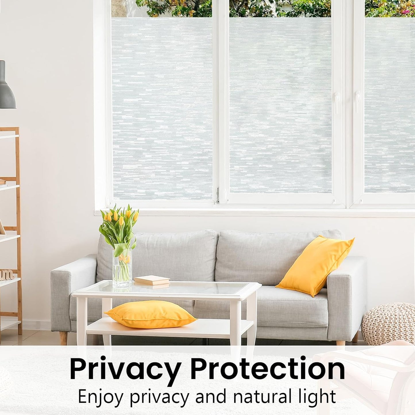 Haton Window Privacy Film, Frosted Glass Static Cling Sun Heat Blocking Window Clings, Frosting Opaque Coverings Stickers Tint for Home Office Door, Non Adhesive, White 23.6" x 118.1"