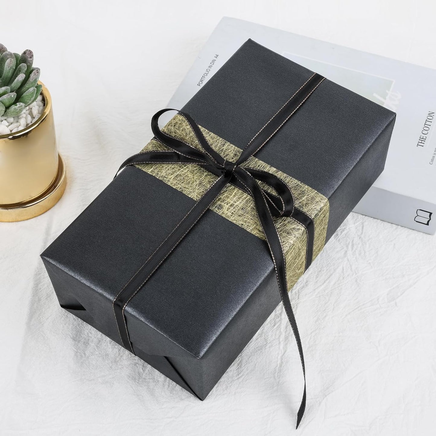 NESCCI Matte Carbon Black Wrapping Paper,Solid Color Pearly-Lustre Paper,Gift Wrapping Paper,Perfect for Wedding,Birthday, Christmas,Baby Shower,DIY Bouquet (17 Inches X 32.8 Feet)