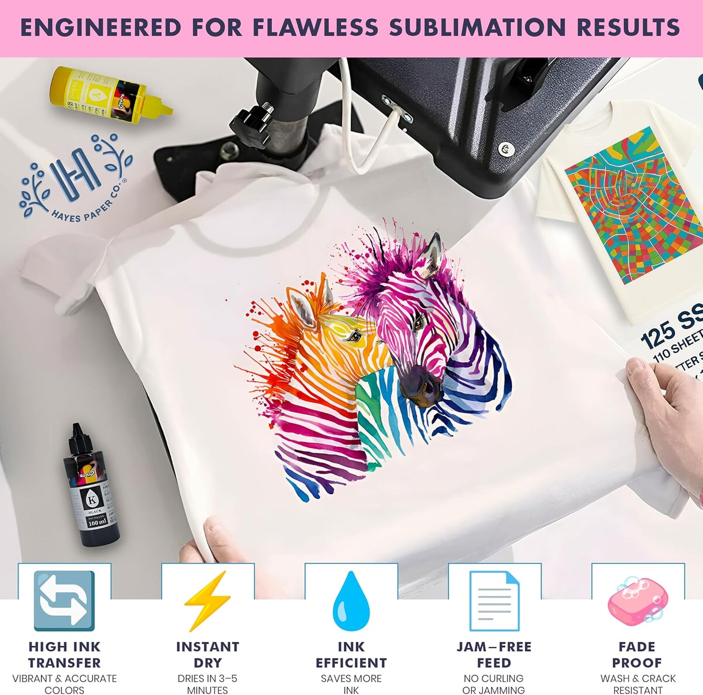 Hayes Sublimation Paper 105gsm A4 Size (8.3" x 11.7") – 150 Sheets | Works With Sublimation Ink & Blanks | Compatible With Sublimation Printers | T-Shirts, Mugs, Tumblers and More