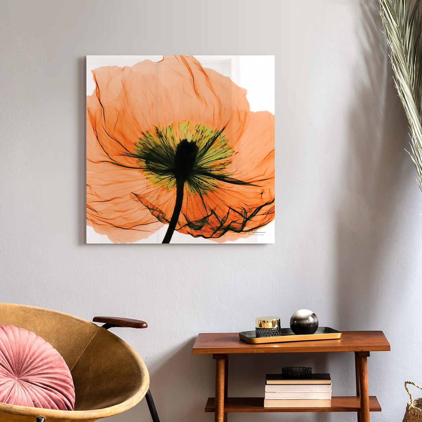 Empire Art Direct Frameless Free Floating Tempered Glass Panel Graphic Wall Art Ready to Hang, 24" x 24", Poppy Orange Flower