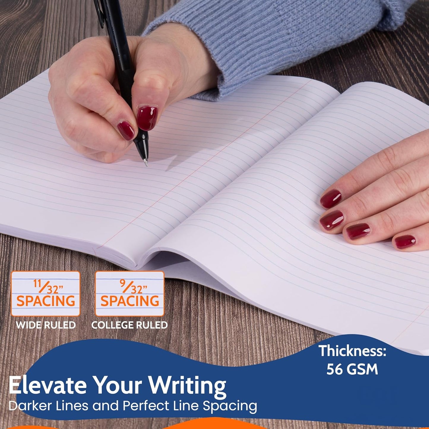 EPI Marble Hardcover College Ruled Composition Notebook | 200 Pages (100 Sheets), 9.75 x 7.5 in, Sturdy Sewn Binding | School, Office, Journaling, Notes - 6 Pack