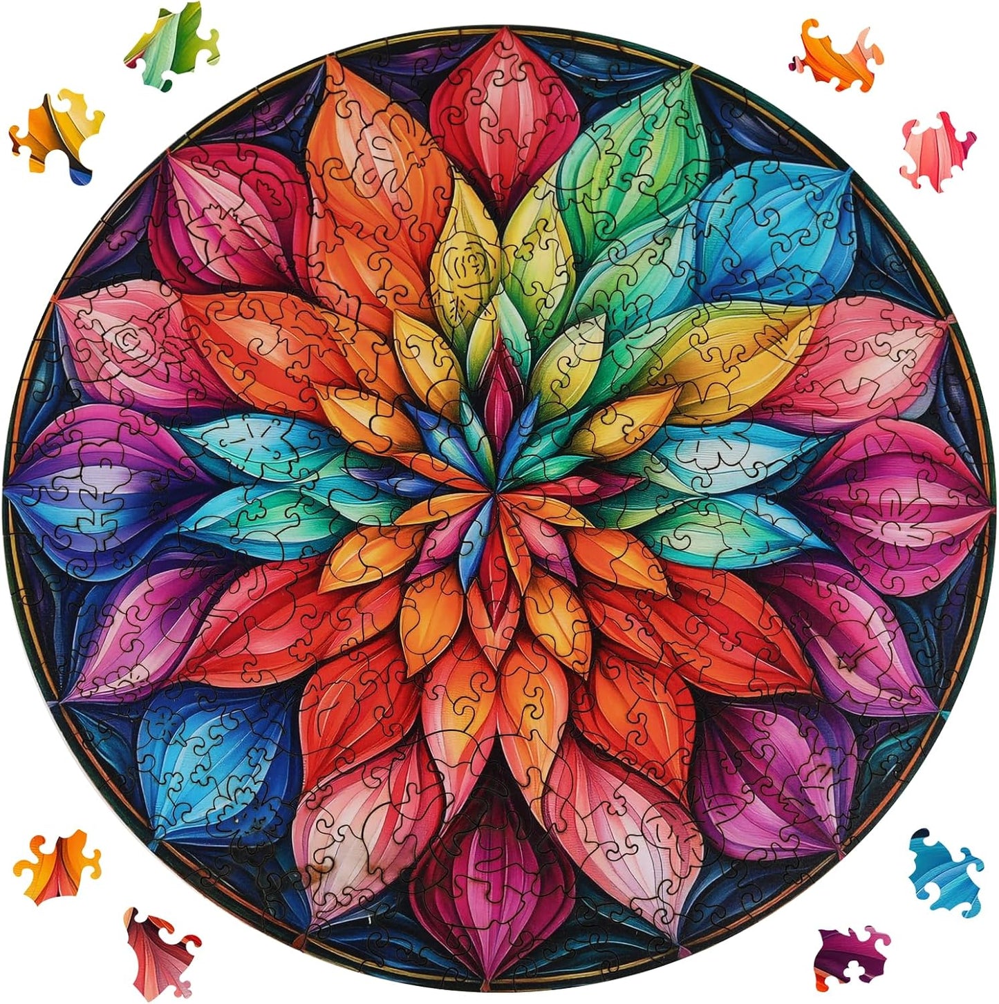 Wooden Puzzles for Adults 500 Pieces, Color Mandala Jigsaw Puzzles, Unique Design Color Challenge Adult Puzzles for Family Game Gift, Home Decor, 16.1x16.5 inch