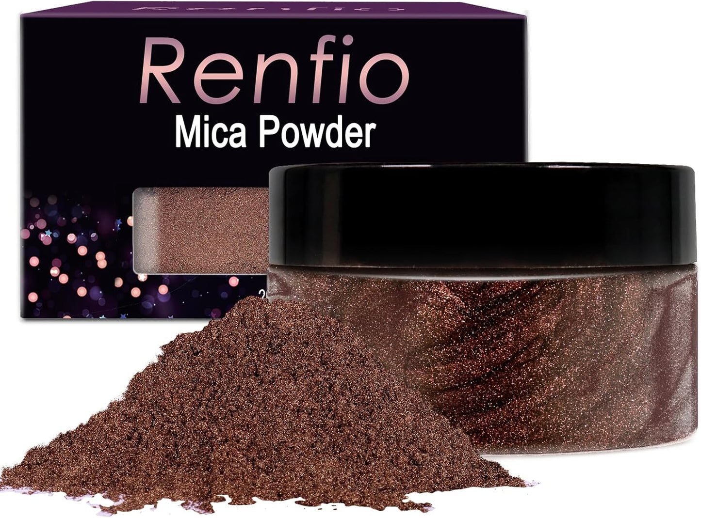 Renfio 100g Mica Powder Pigment, Metallic Natural Dye Mineral Pearl Shimmer Epoxy Resin Dye for Painting Soap Making Slime Bath Bombs 3.5 Oz - Royal Brown