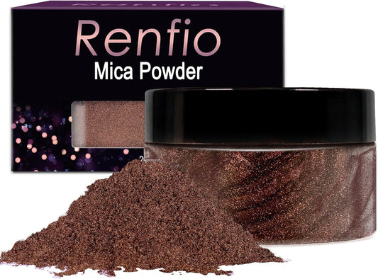 Renfio 100g Mica Powder Pigment, Metallic Natural Dye Mineral Pearl Shimmer Epoxy Resin Dye for Painting Soap Making Slime Bath Bombs 3.5 Oz - Royal Brown