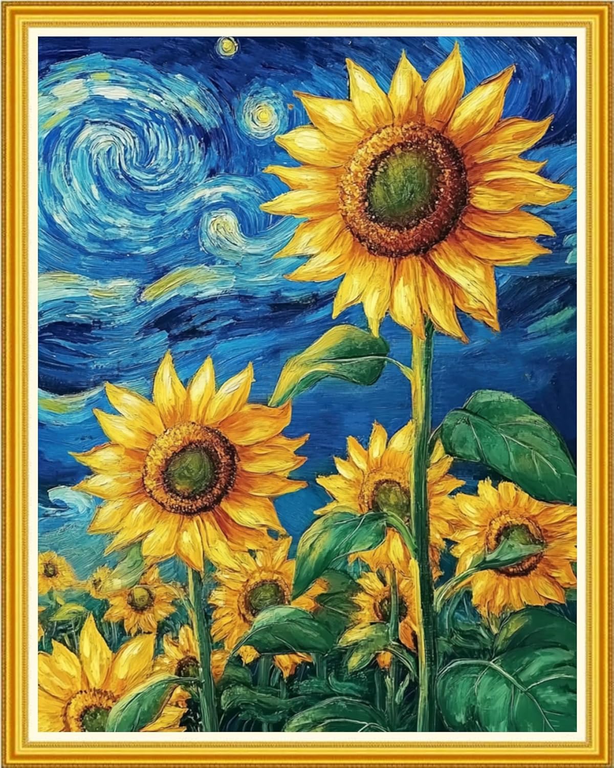 Hopeart Stamped Cross Stitch Kits for Beginner Embroidery Kits for Beginners Adults DIY 11CT Cross Stitch Patterns Needlepoint Kits Crossstitching Kits-Starry Sky Sunflower 16x20 inch