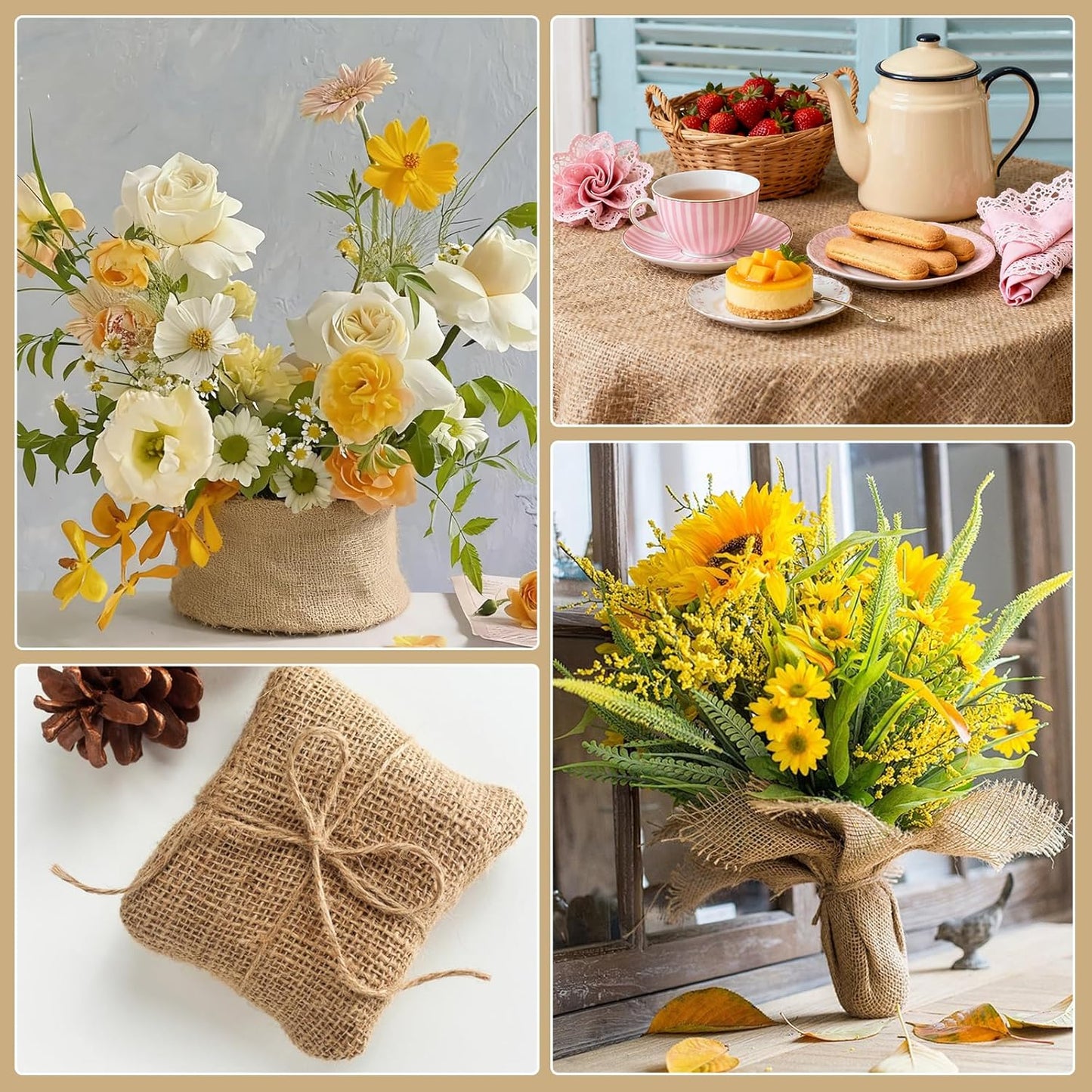 40InX82FT Burlap Rolls Multipurpose Jute Burlap Fabric for Garden Tree Wrap Outdoor Weed Barrier Protection for Plant Shrubs DIY Craft Projects and Party Decor