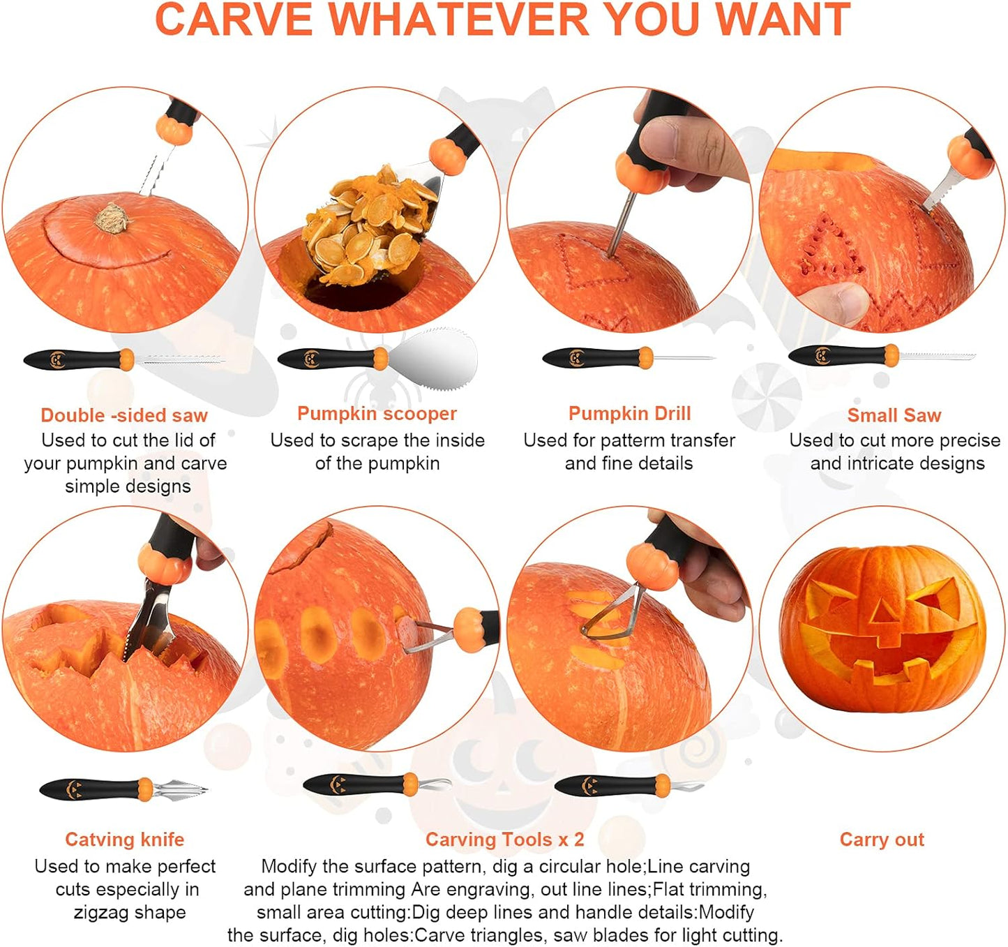 Pumpkin Carving Kit Tools Halloween, Professional Heavy Duty Carving Set, Stainless Steel Double-side Sculpting Tool Carving Kit for Halloween Decoration Jack-O-Lanterns, Gift for Halloween