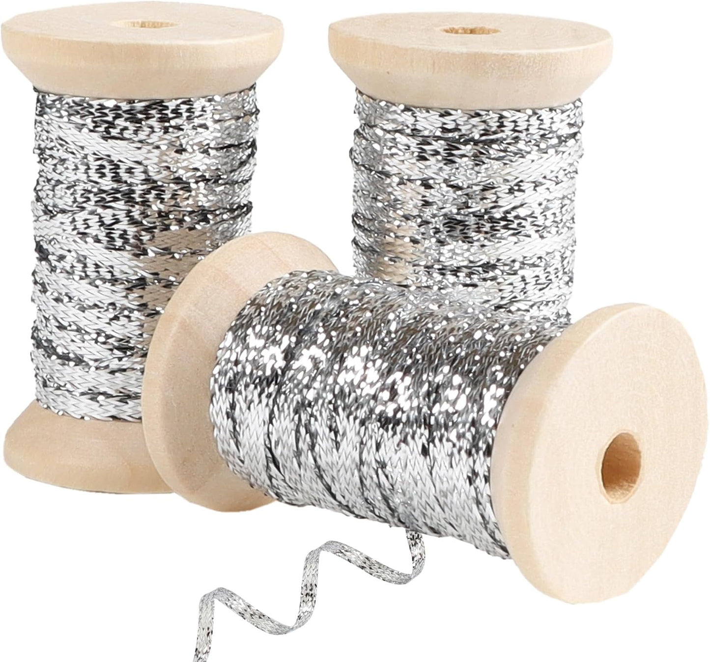 Silver Thin Ribbon 1/8 inchMetallic Braided Double Faced Ribbons Curling Ribbons for Balloon String Crafts Gift Wrapping Party Wedding Christmas Ornaments Decoration 7 Yard x 3 Rolls