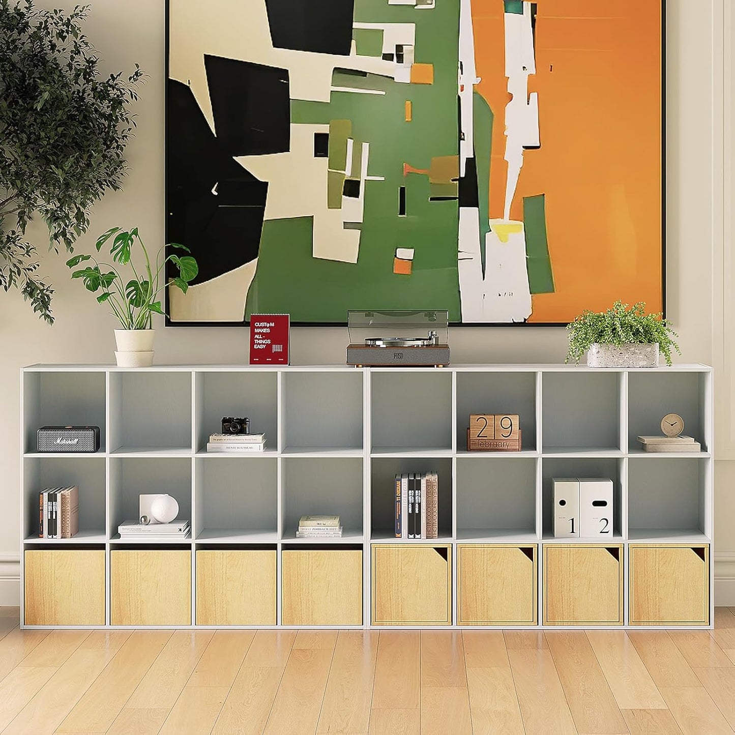 Wood Storage Organizer Drawer, 2 PCS 11x 11x 10Inch Wooden Bins Box for Home Books Clothes Toy Modular Open Cubby Storage System - Office Bookcase Closet Shelves,Natural Oak