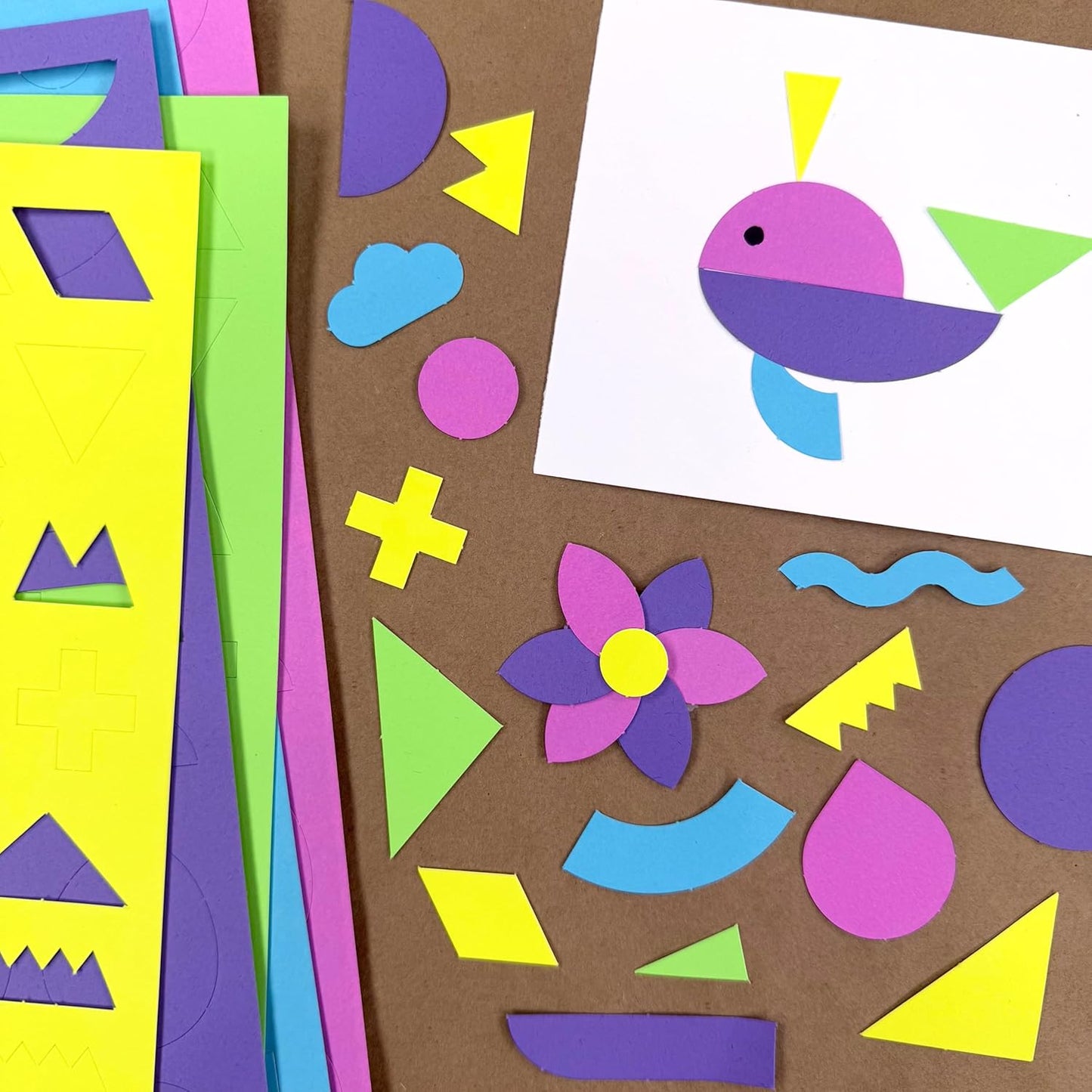 ARTshapes 840 pc Creative Paper Shapes Pack with 70+ Idea Guide - US Made Card Stock - Punch Out Funky DIY Craft Supplies for Whimsical Art Designs, Paper Crafts, and Pattern Play 5 Happy Colors