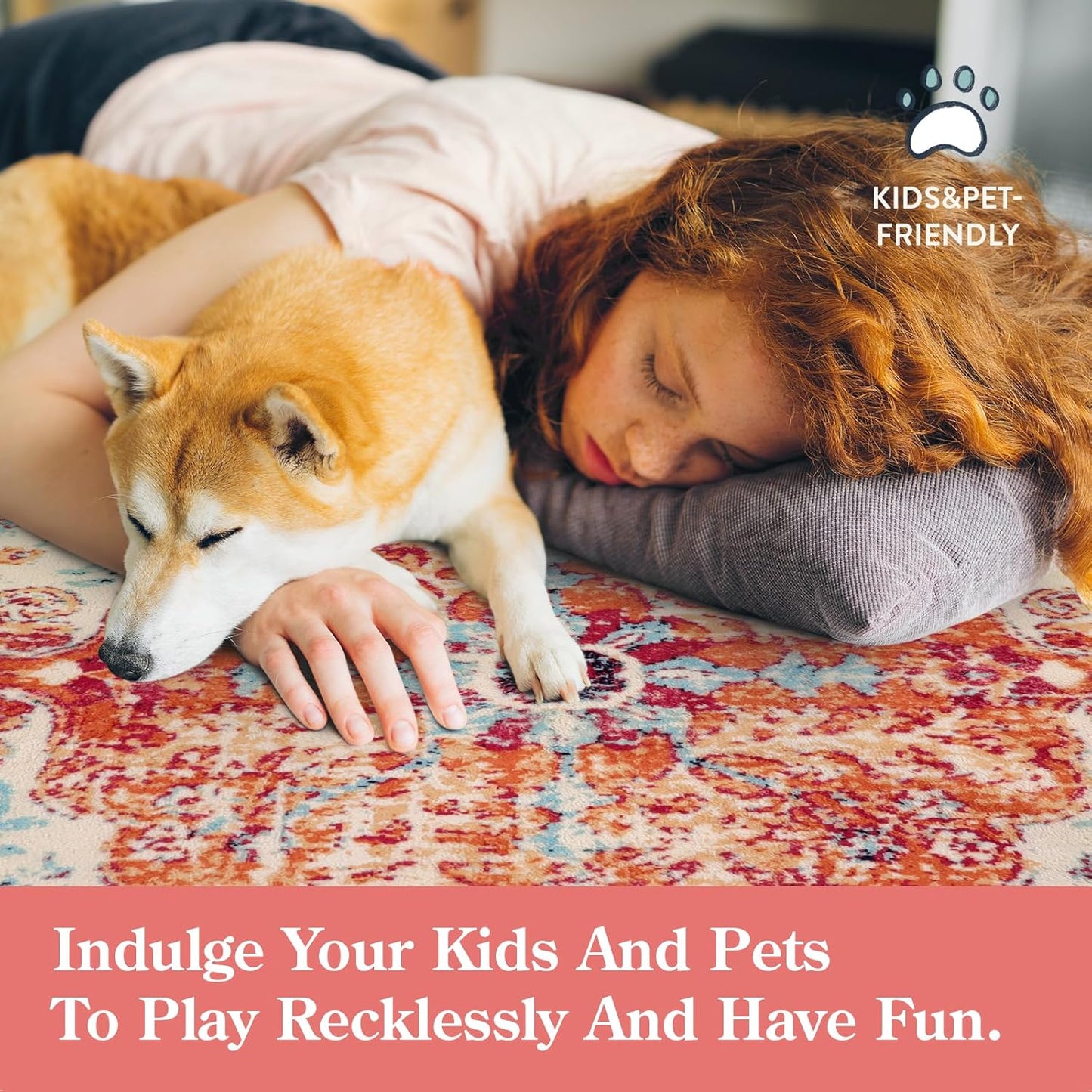 Lahome Bohemian Floral Medallion Area Rug - 3x5 Bedroom Rug Soft Throw Printed Bathroom Kitchen Entry Foyer Mat, Vintage Non-Slip Washable Carpet for Front Door Laundry Room Bath Office, Orange