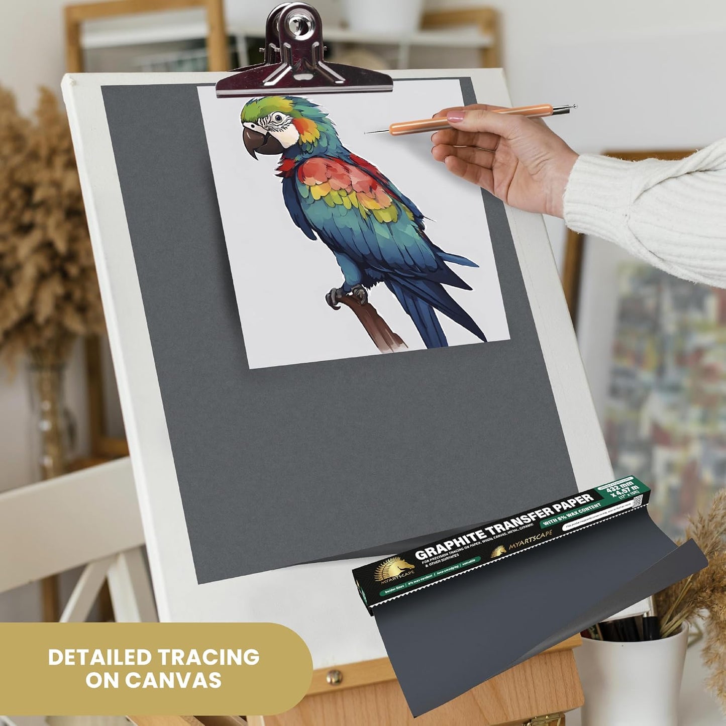 MyArtscape Graphite Transfer Paper Roll - Black Waxed Carbon Paper 17" x 15ft Transfer Paper Roll, Graphite Paper