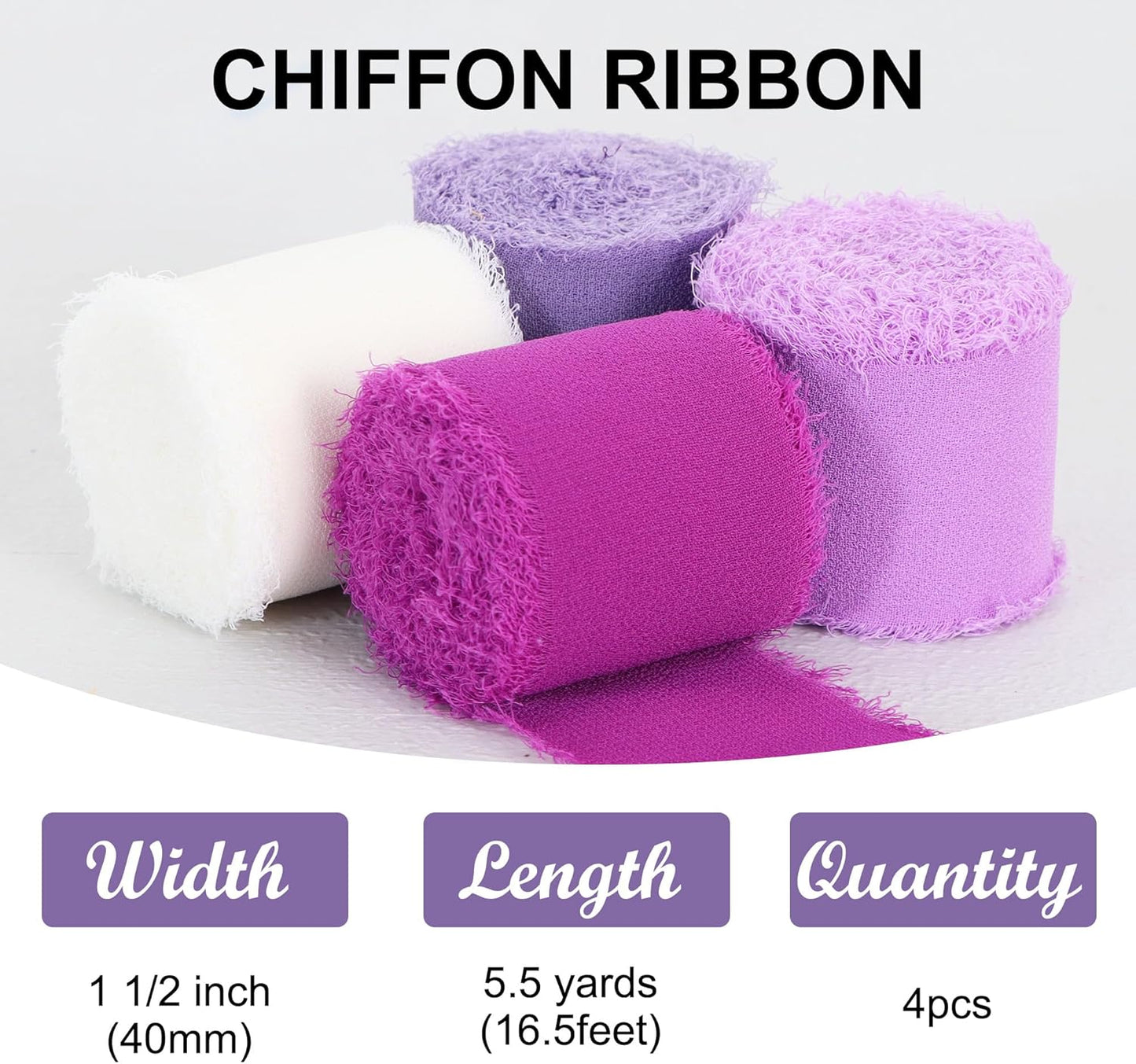 TONIFUL 4 Rolls Light Purple Chiffon Ribbon 1.5" x 5.5 Yards for Gift Wrapping, Wedding Decoration, DIY Crafts
