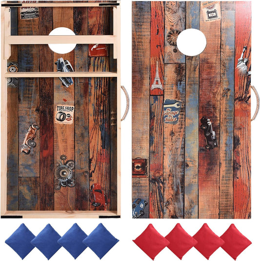 Solid Wood Vintage Cornhole Game Set, Two 4'x2'Cornhole Boards, 8 Cornhole Bags for Indoor and Outdoor Toss Games Competitions, Tournaments