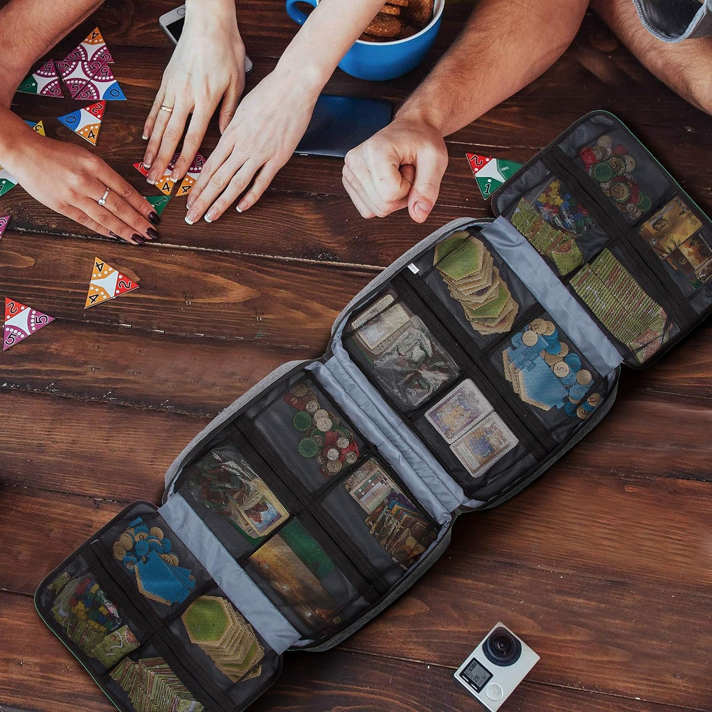 KISLANE Board Game Carrying Case with 18 Pockets for Board Games, Pieces, Tokens, Cards and More, Expandable Board Game Storage Solution for Travel, Party, Gathering