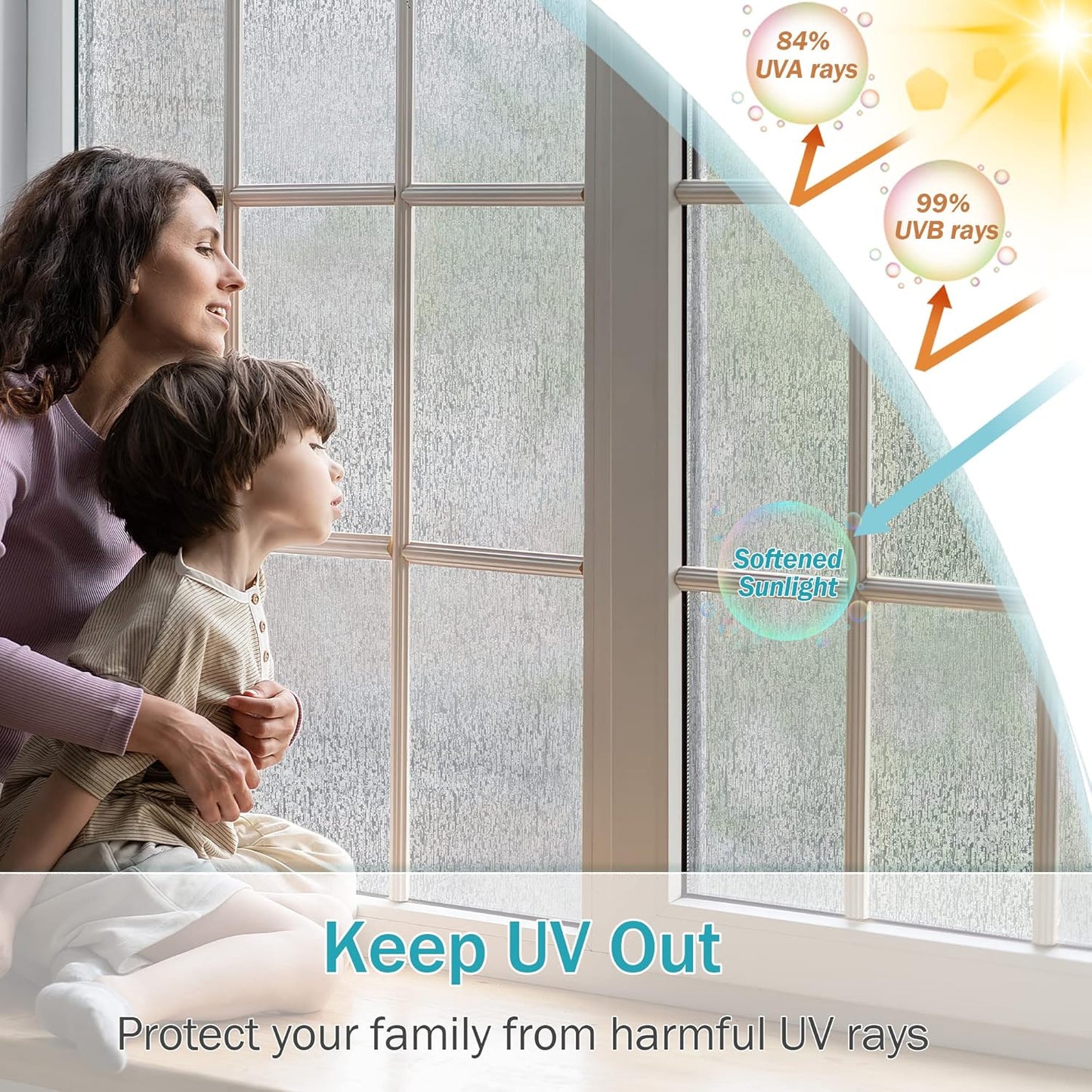 VELIMAX Rain Glass Window Film Privacy Static Window Clings Decorative Glass Sticker for Home Office Removable UV Protection Heat Control 35.4 x 78.7 inches