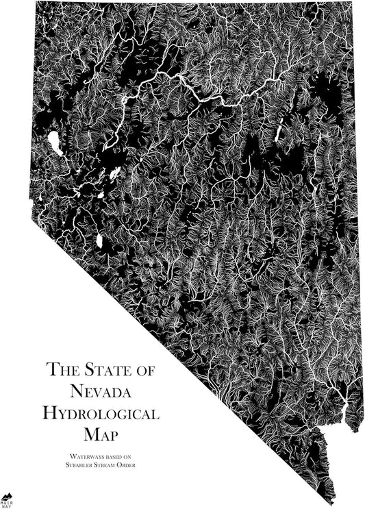 Muir Way Hydrological River Map of Nevada - Watershed Topographic Wall Art for Home, Office, or Travel Decor - Unframed Flat Paper Print, 18x24